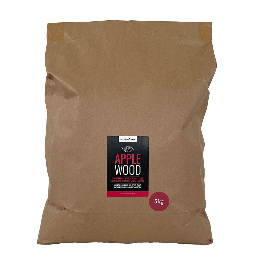 A 5 Kg bulk pack of Apple smoking wood dust in a Kraft bag packaging.
