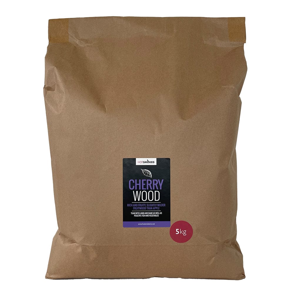 A 5 Kg bulk pack of Cherry smoking wood dust in a Kraft bag packaging.