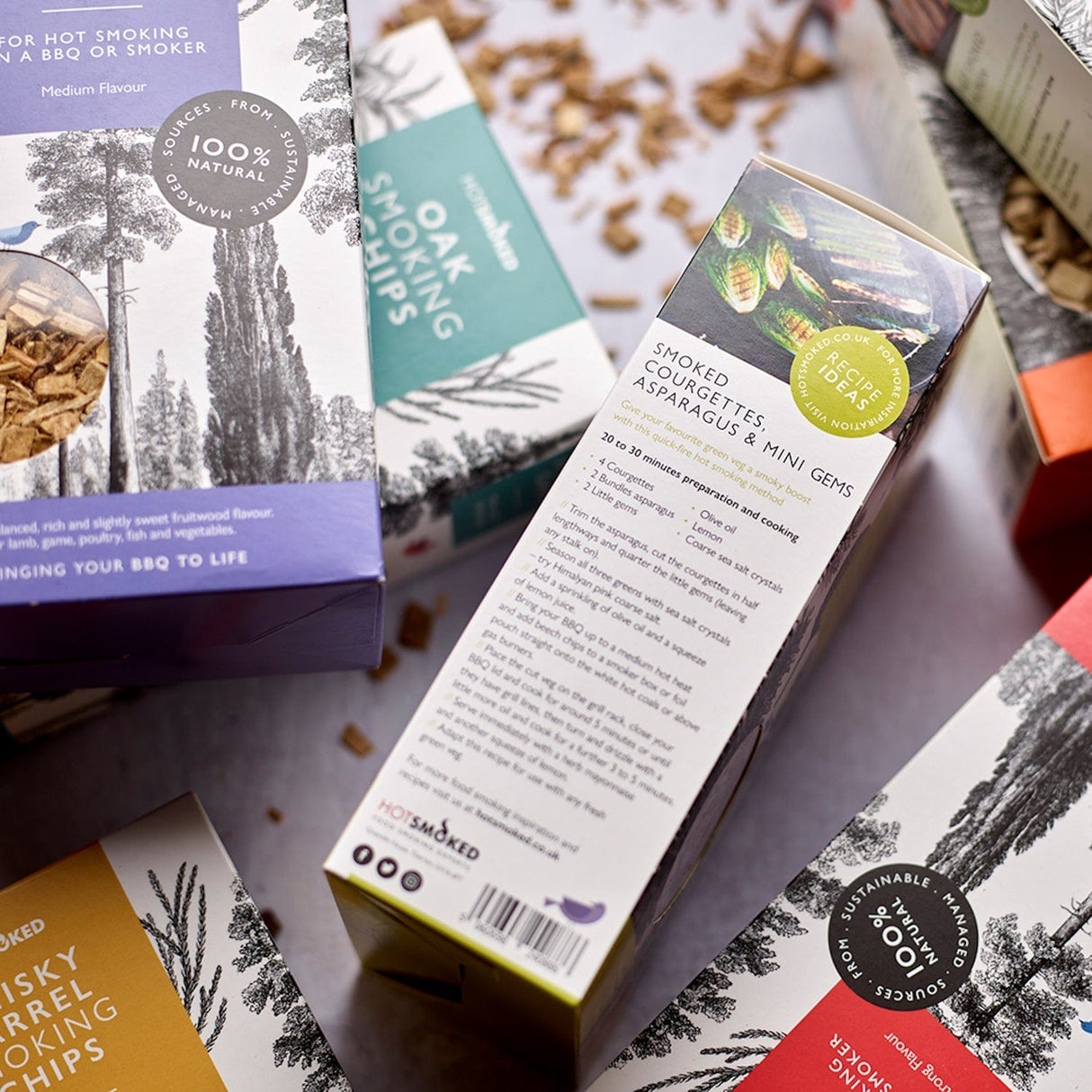 HotSmoked Alder Smoking Chips side view in a pile of packages