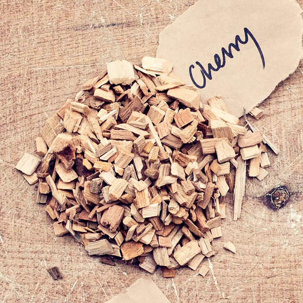 HotSmoked Cherry Bulk Wood Chips sample on wood