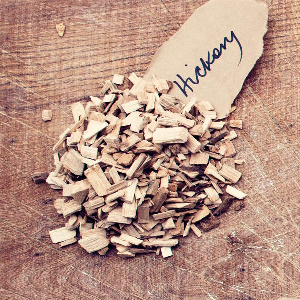 HotSmoked Hickory Bulk Wood Chips sample on wood