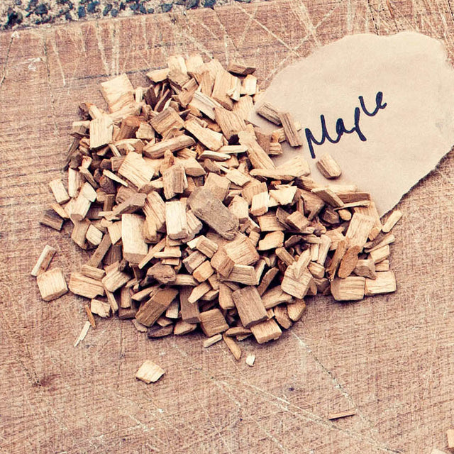 HotSmoked Maple Bulk Wood Chips sample on wood