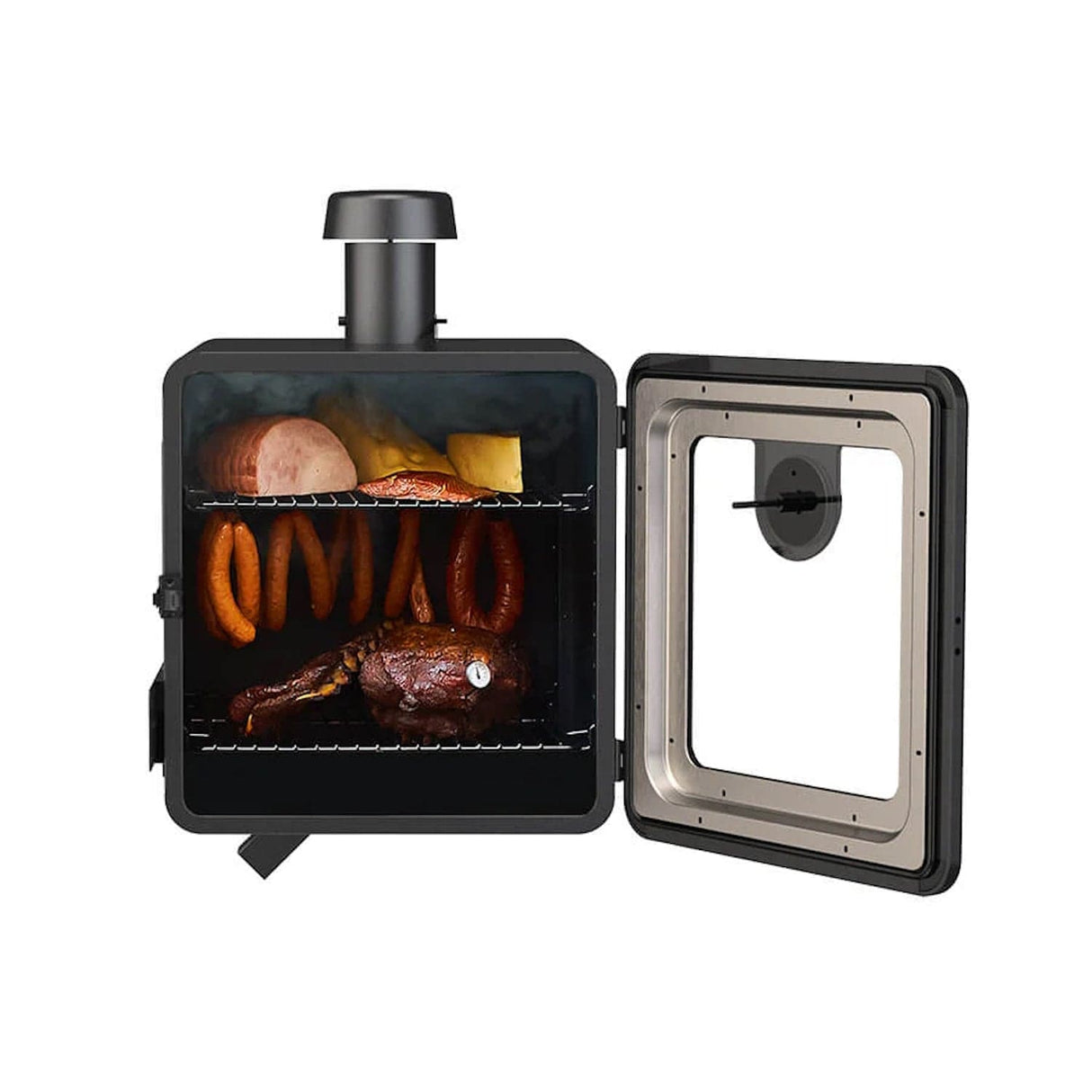 Pit Boss Side Smoker Attachment smoking meat front view open