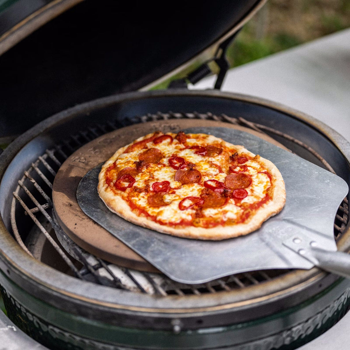 Large EGG IntEGGrated Nest Bundle baking pizza on stone