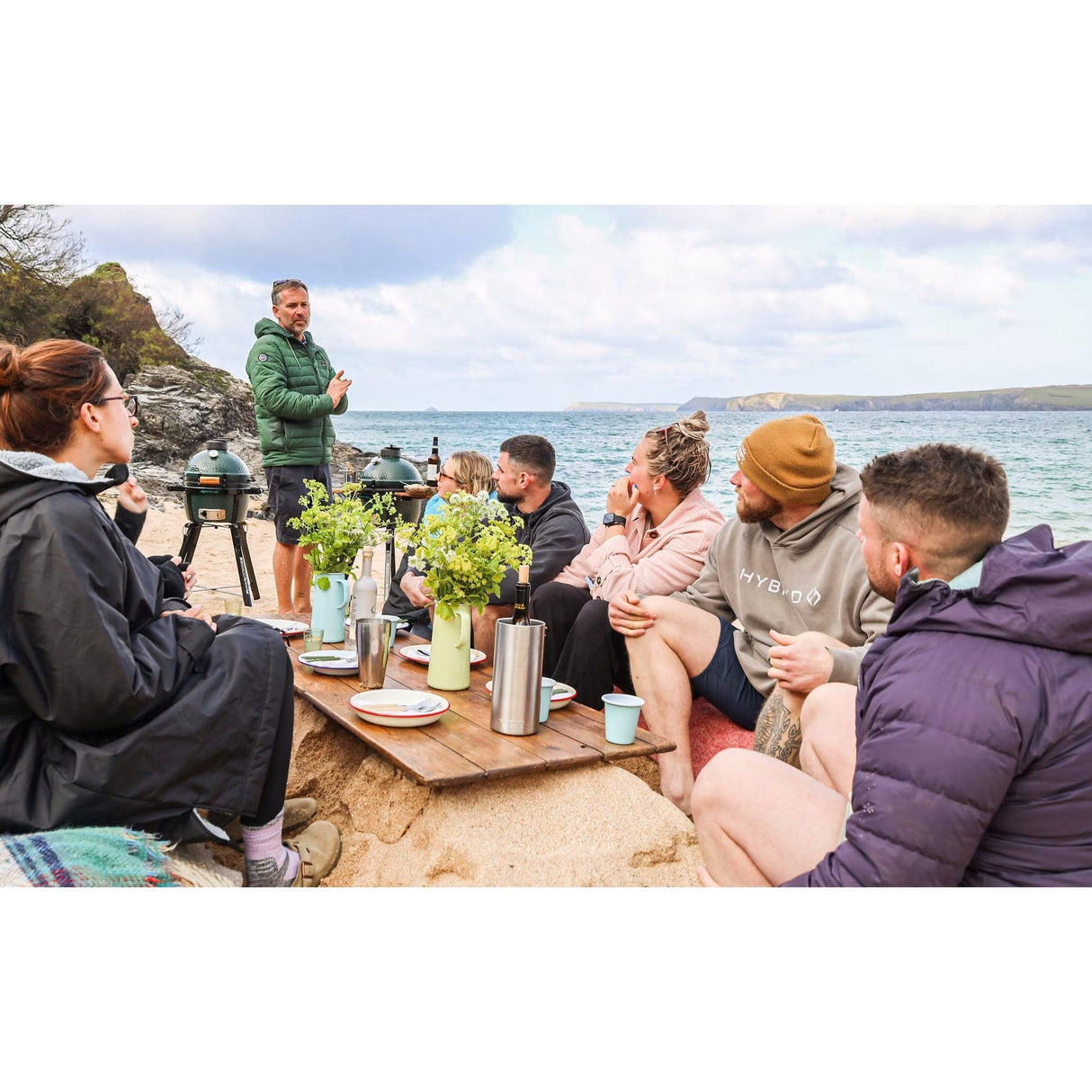 Big Green Egg MiniMax Bundle friends on beach gathering