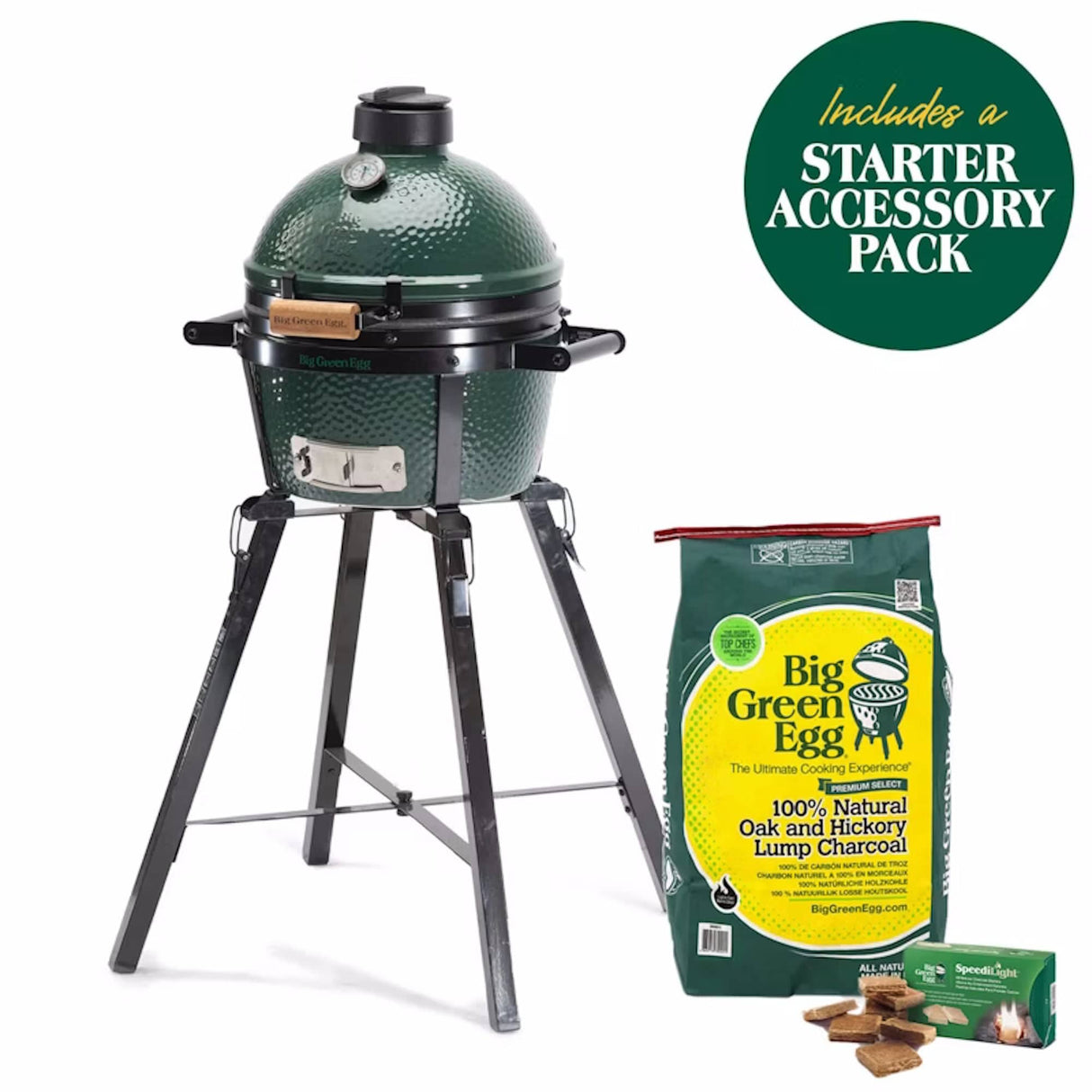 Big Green Egg MiniMax Bundle on white front view