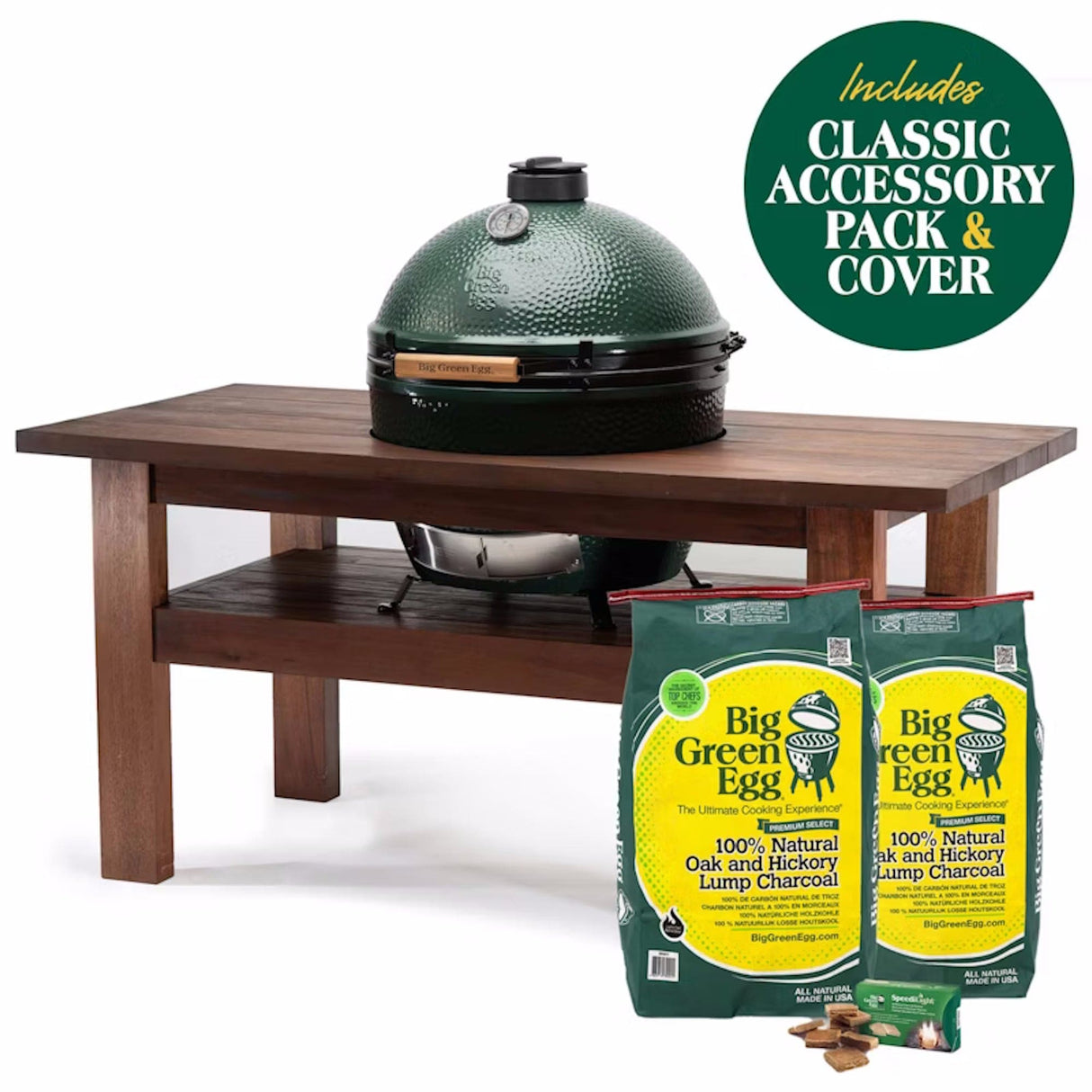XL EGG Mahogany Table Bundle table with bags of charcoal