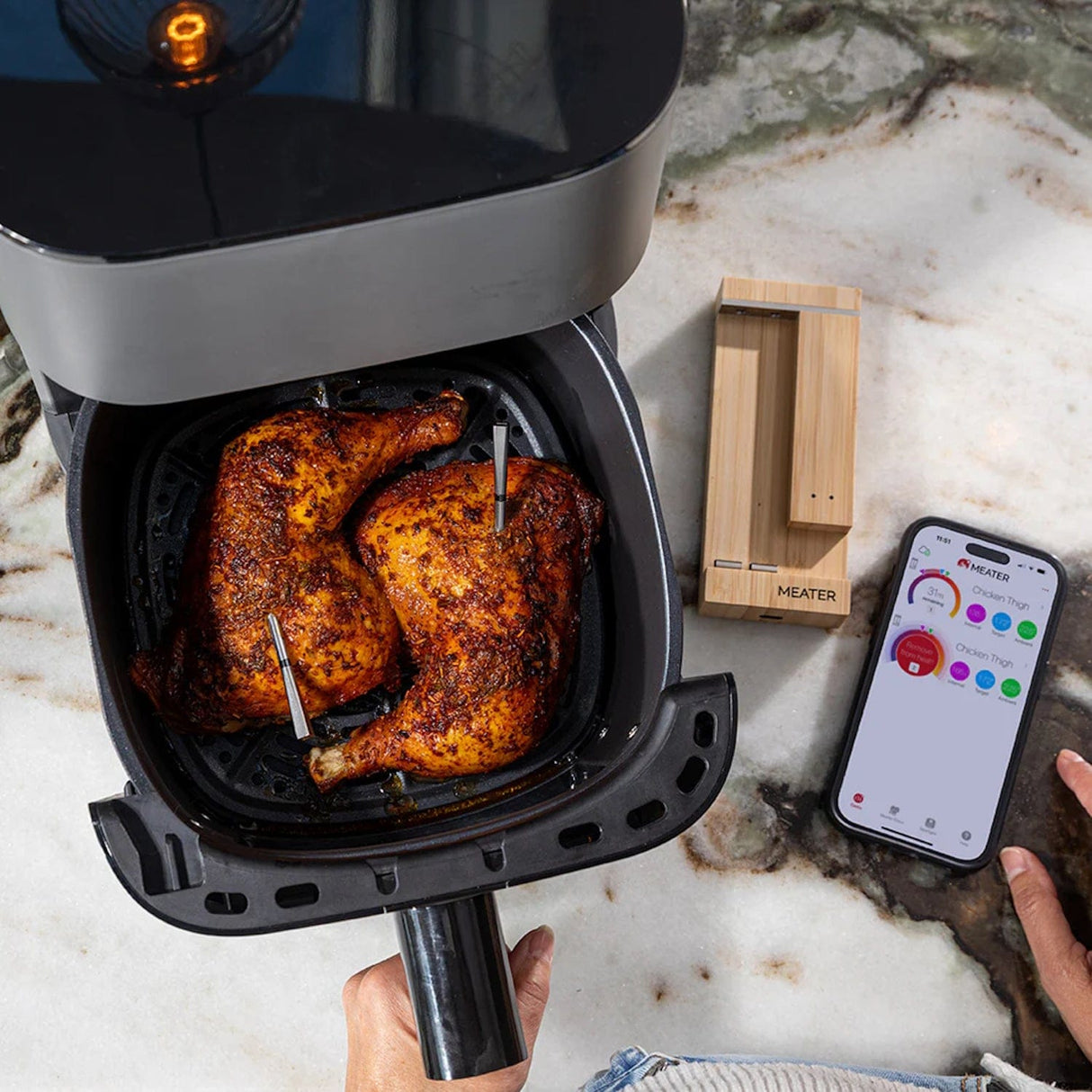 MEATER Pro Duo WiFi Thermometer chicken in air fryer