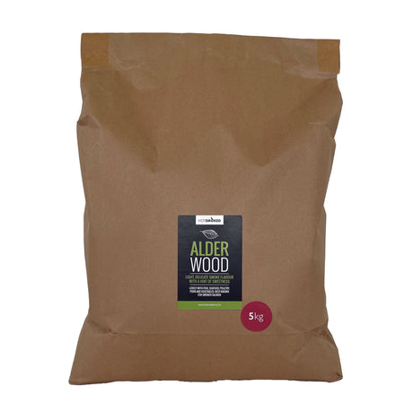 A 5 Kg bulk pack of Alder smoking wood dust in a Kraft bag packaging.