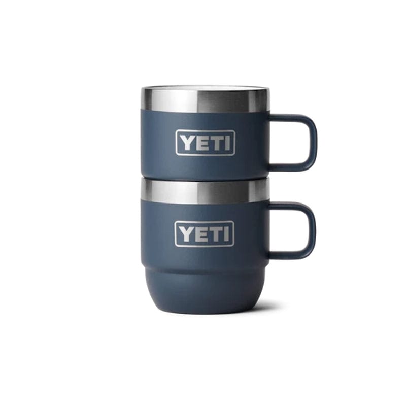blue YETI Rambler 6 oz Stackable Mugs stacked together