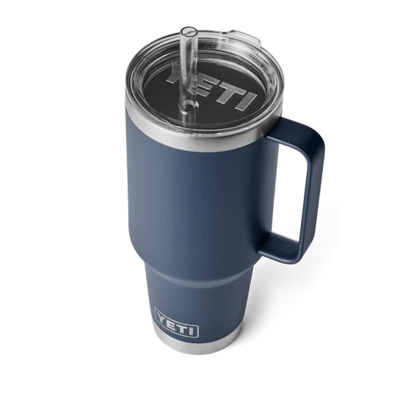 navy YETI Rambler 42 oz Straw Mug with a lod