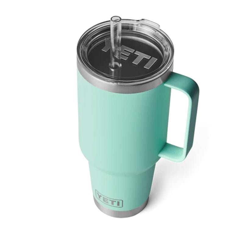 seafoam YETI Rambler 42 oz Straw Mug with a straw and lid