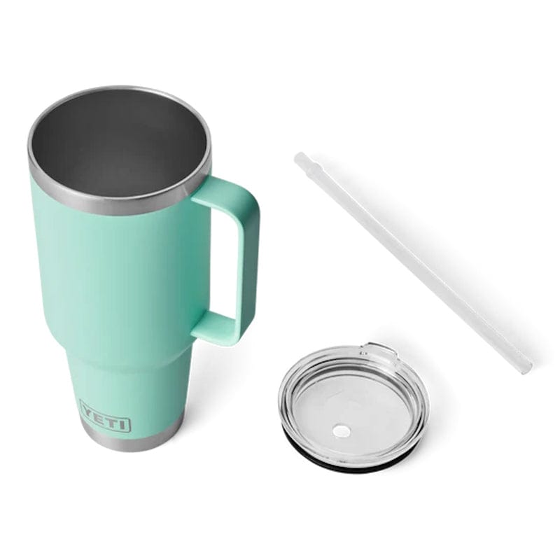 seafoam YETI Rambler 42 oz Straw Mug, straw and a lid