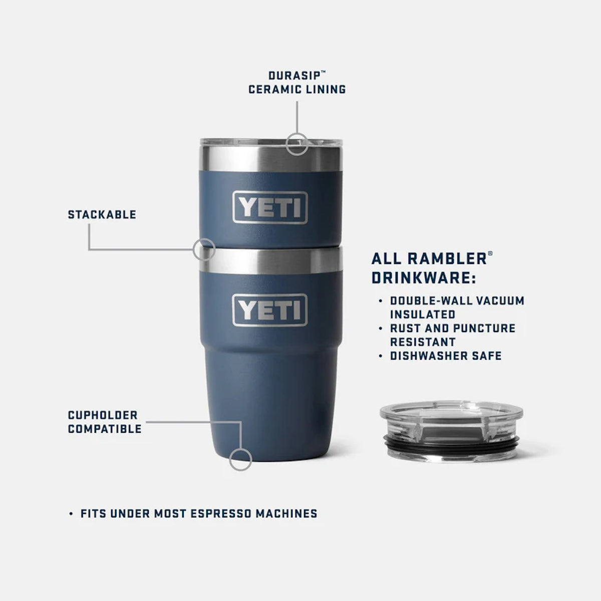 YETI | Rambler® 8 oz (236 ml) Stackable Cup With DuraSip™ Ceramic Lining | Navy