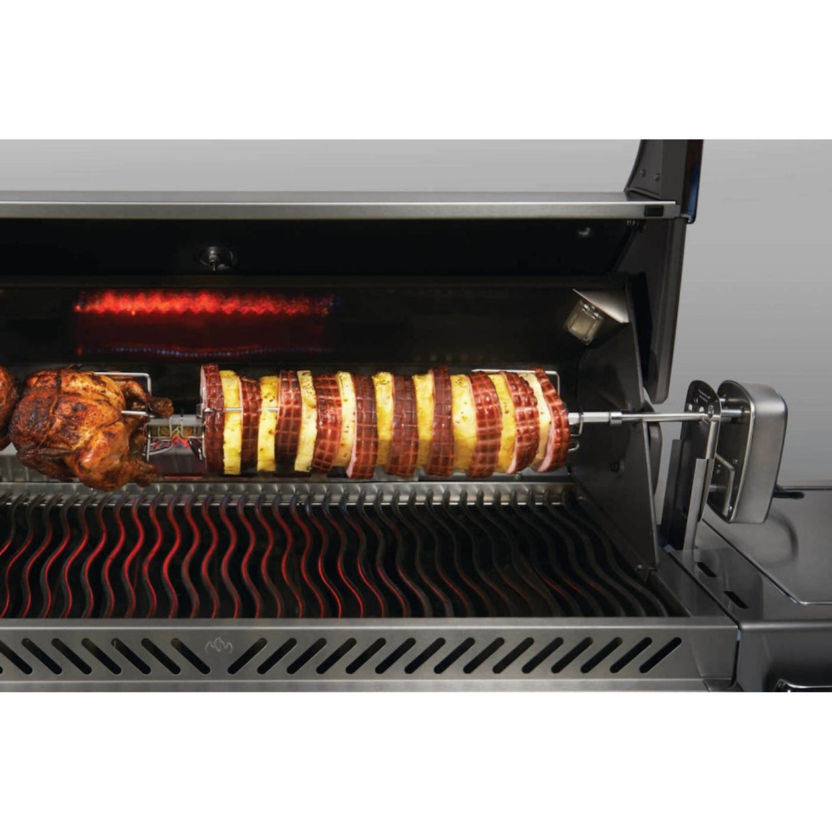 Rotisserie Kit for Large Grills grilling meat front view