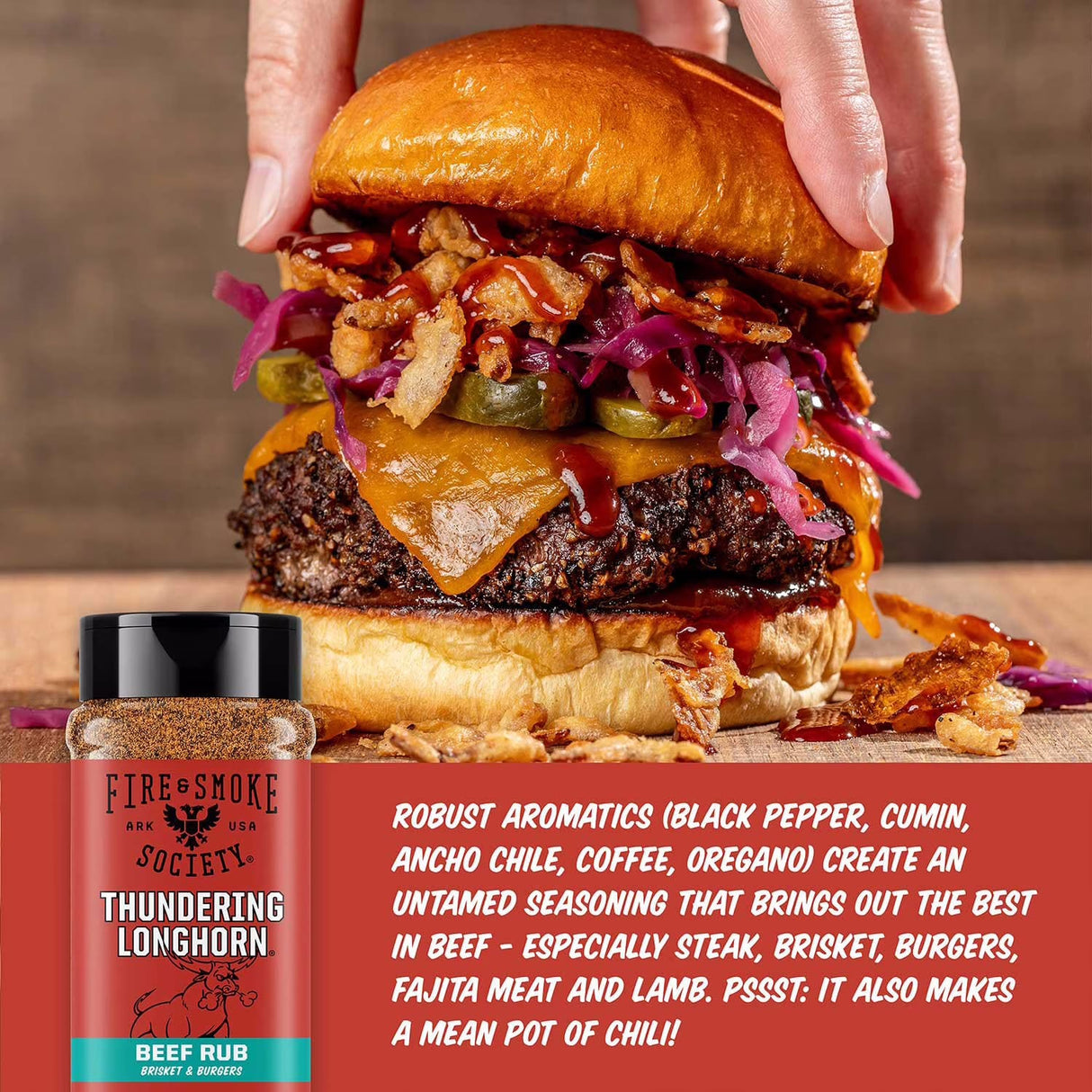 Fire & Smoke Society | Thundering Longhorn BBQ Seasoning | Beef Rub 17.6 oz.