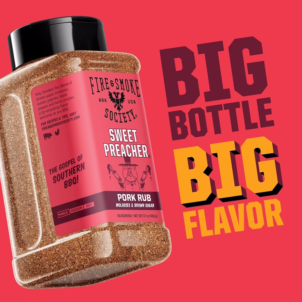 Fire & Smoke Society | Sweet Preacher BBQ Seasoning | Pork Rub 17 oz.