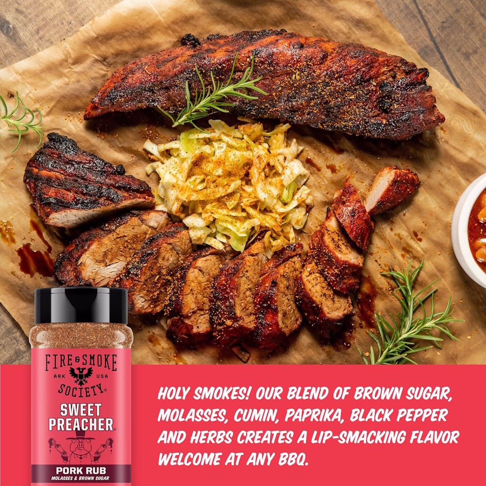 Fire & Smoke Society | Sweet Preacher BBQ Seasoning | Pork Rub 17 oz.