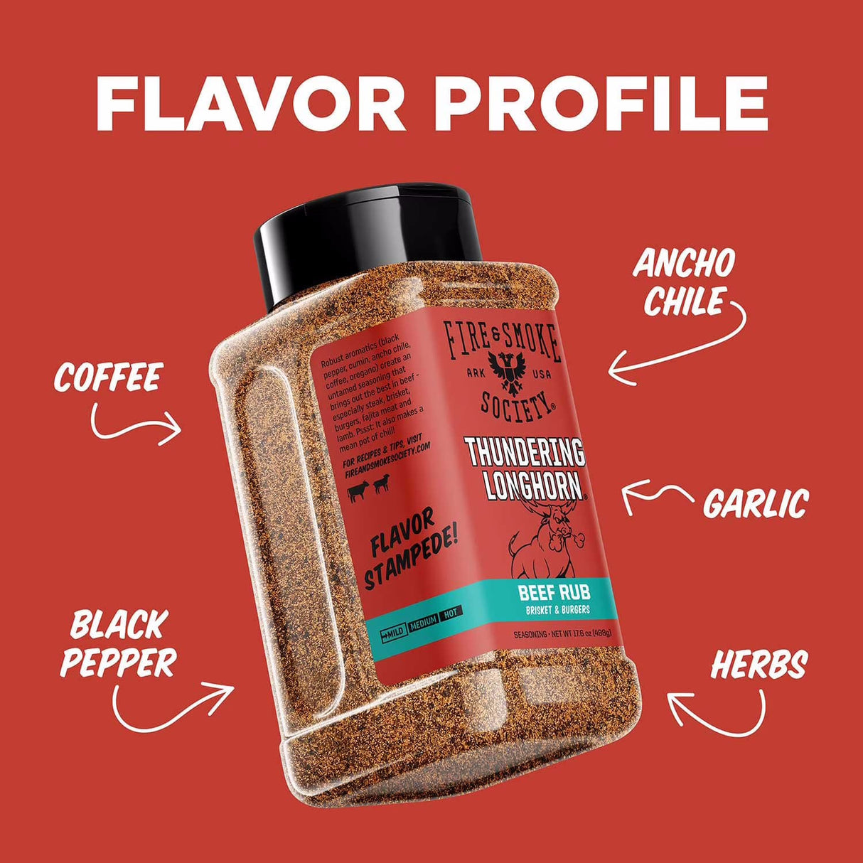 Fire & Smoke Society | Thundering Longhorn BBQ Seasoning | Beef Rub 17.6 oz.