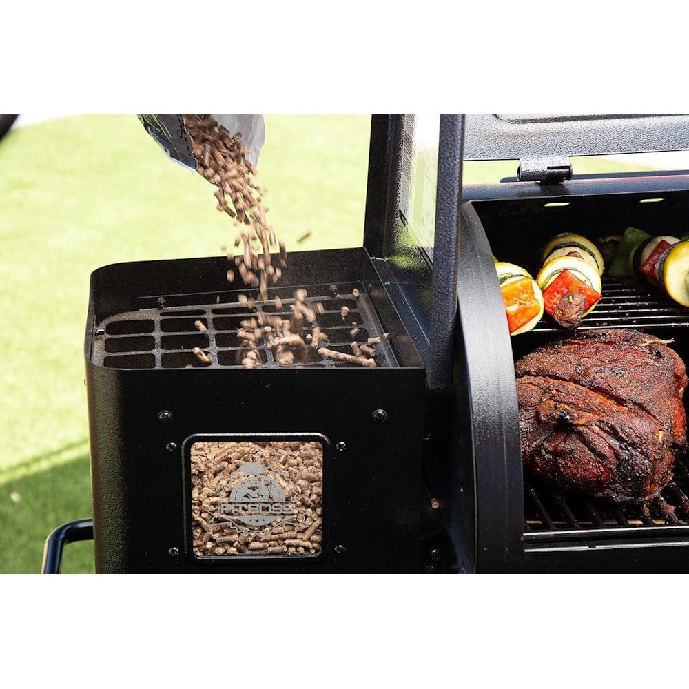pouring pellet in Pit Boss 850G Navigator Series Grill