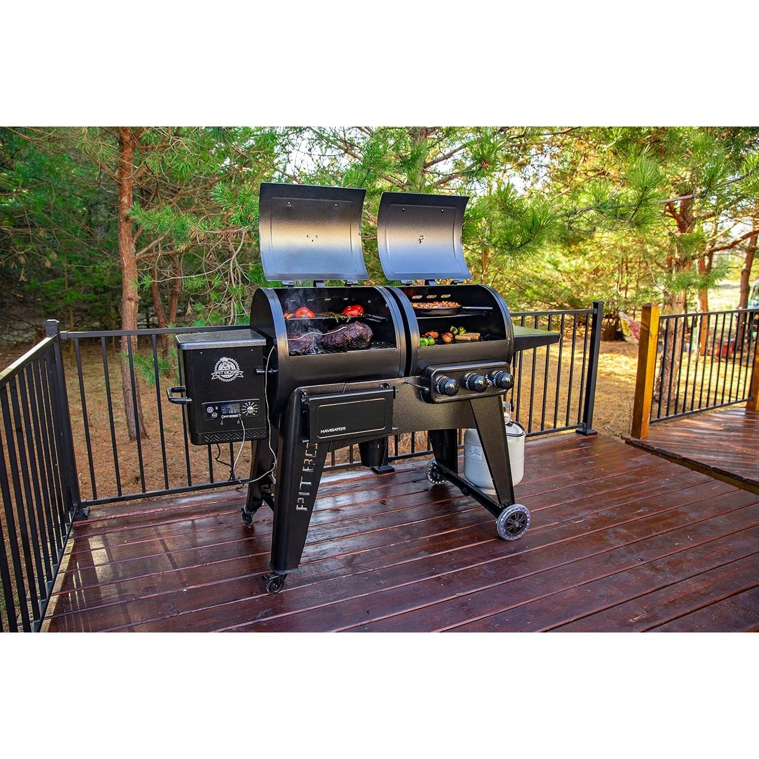 Pit Boss 1230G Navigator Combo Gas and Pellet Grill food grilling outdoors