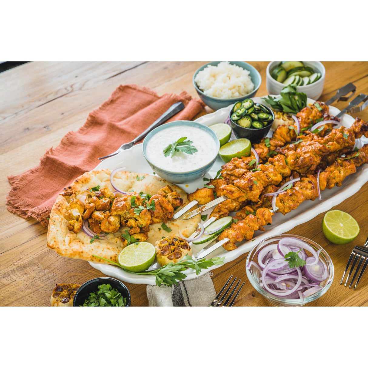 Rotisserie Shish-Kebab Skewer Set chicken skewers meal on table