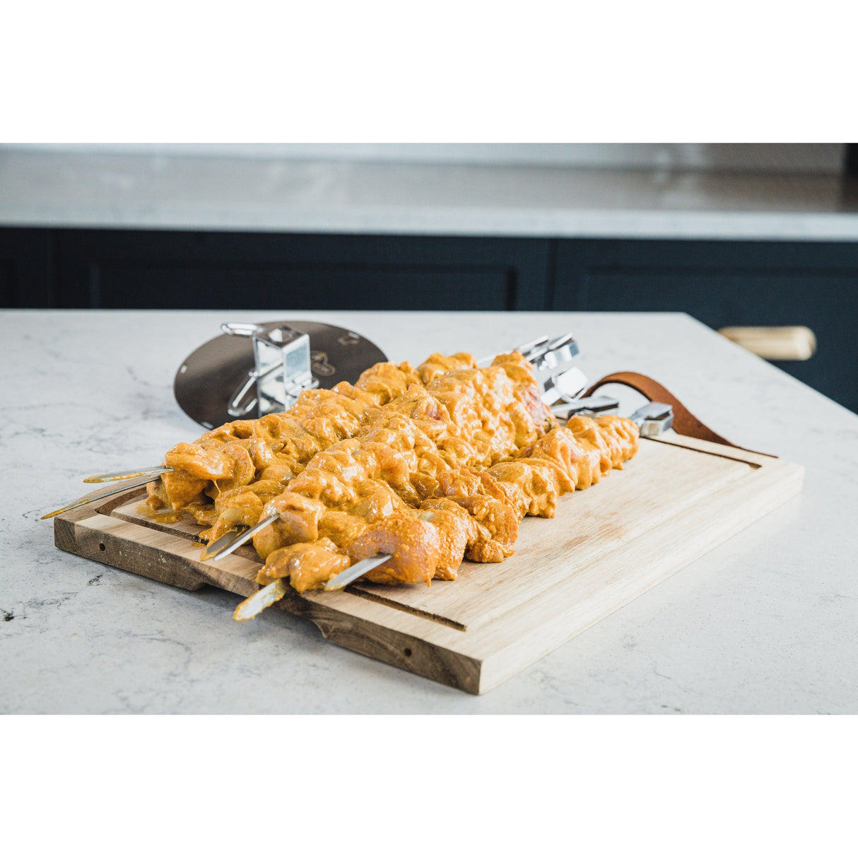 Rotisserie Shish-Kebab Skewer Set chicken meat ready to roast