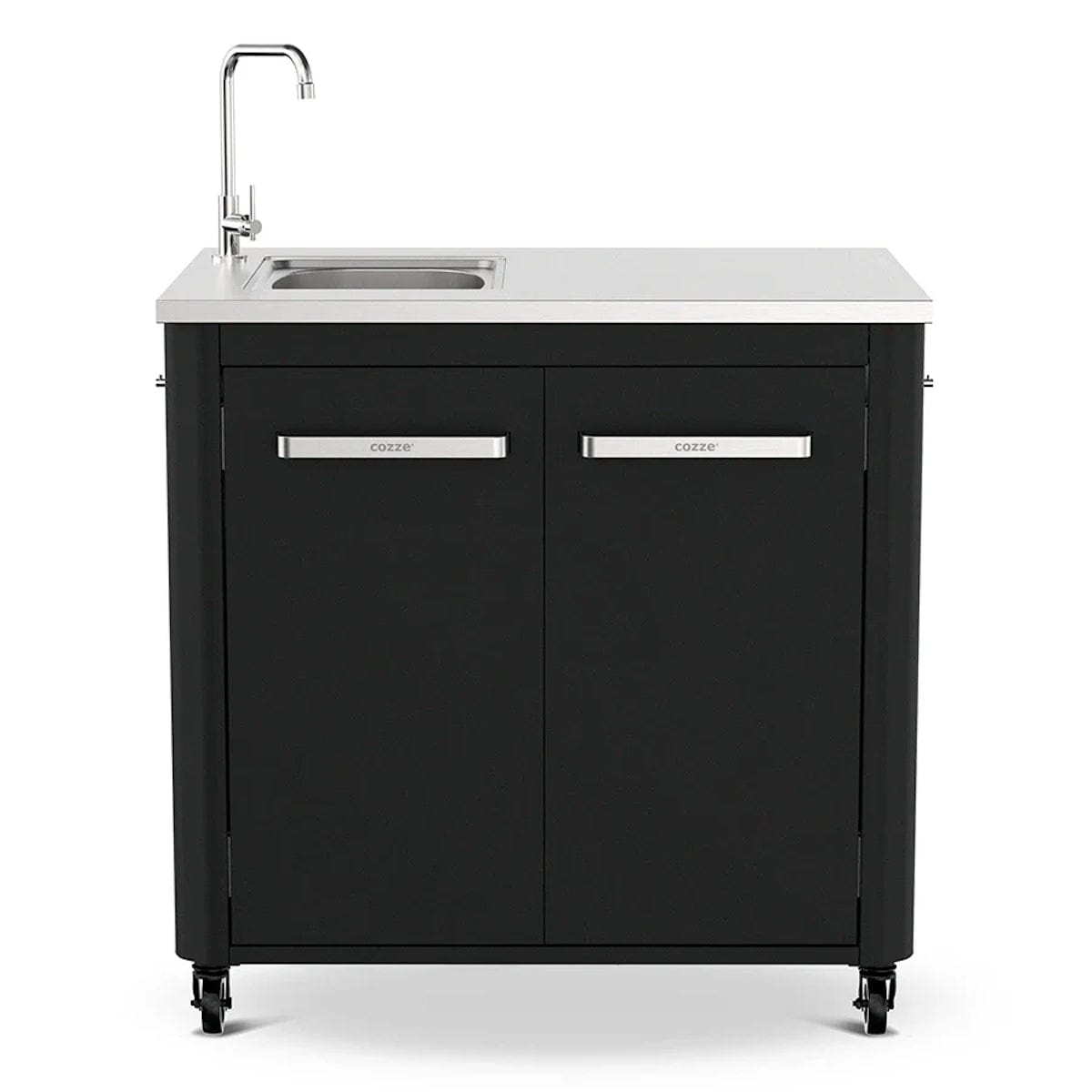 Outdoor kitchen sink and tap unit front view