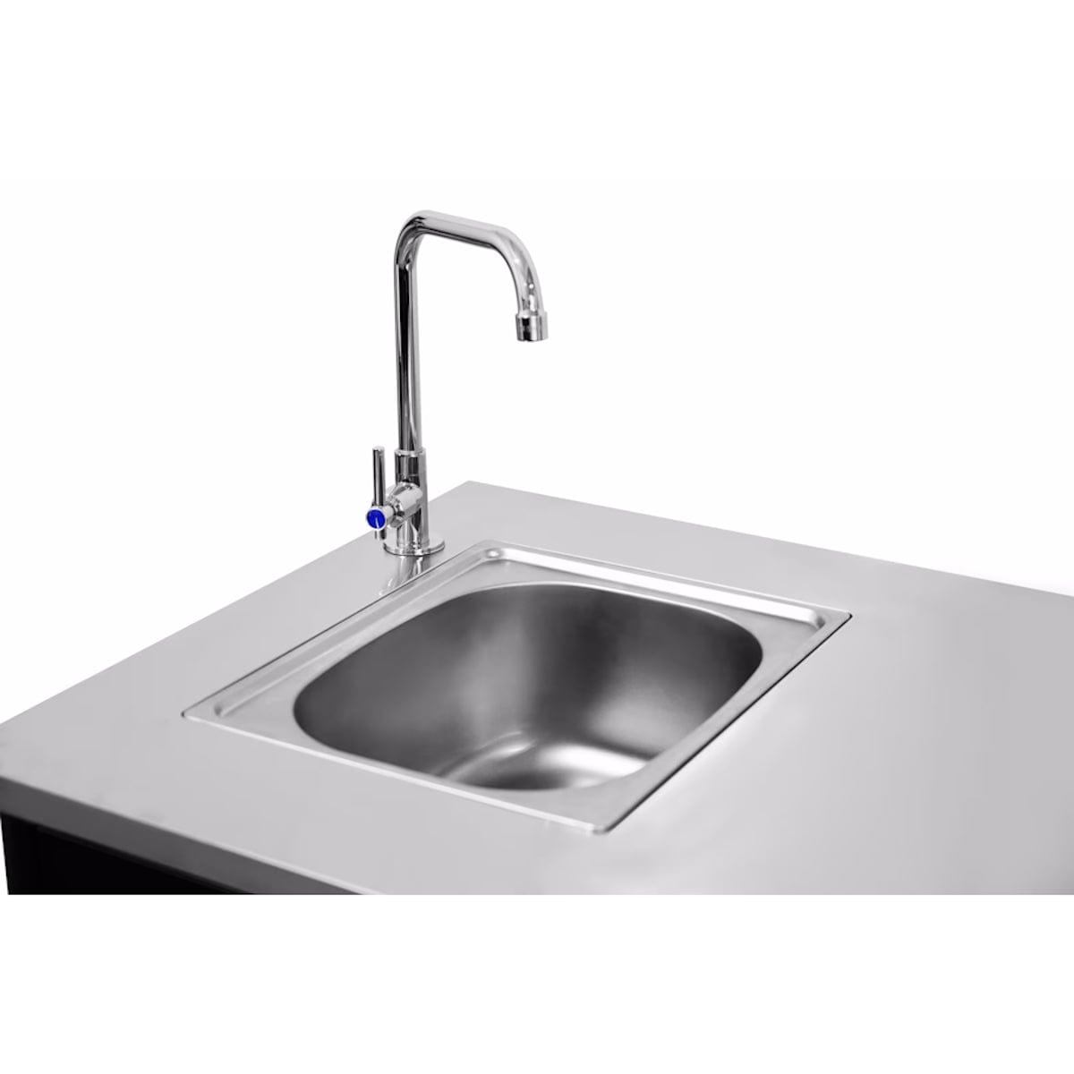 Outdoor kitchen sink and tap unit close up of sink and tap