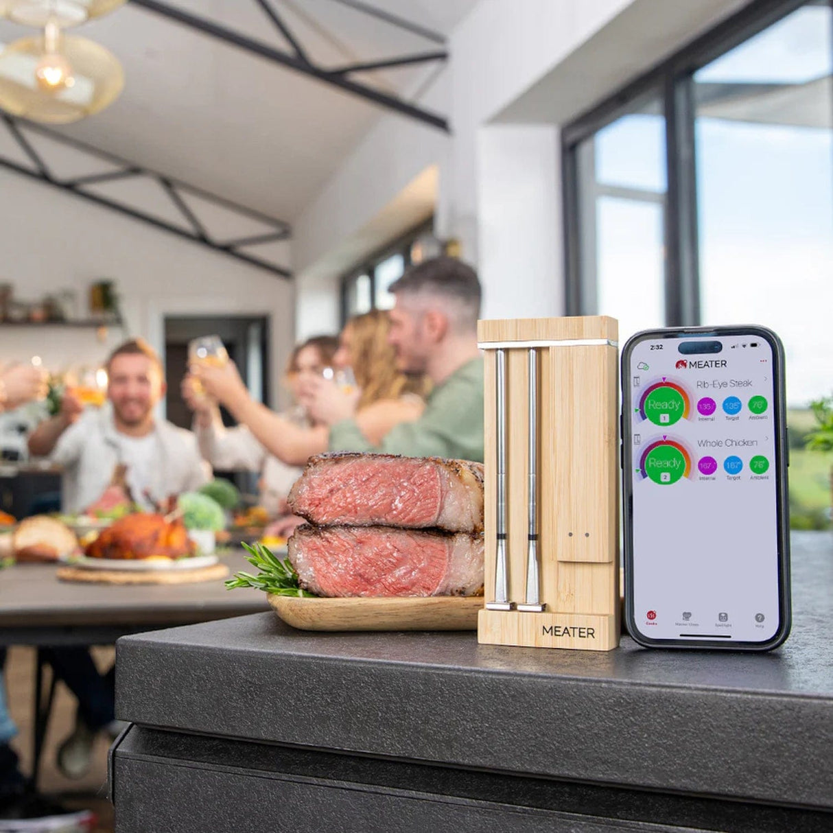 MEATER Pro Duo WiFi Thermometer family eating at table