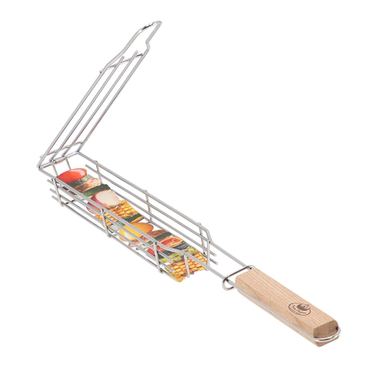 Stainless Steel Vegetable Barbecue Holder left side view veggies in holder