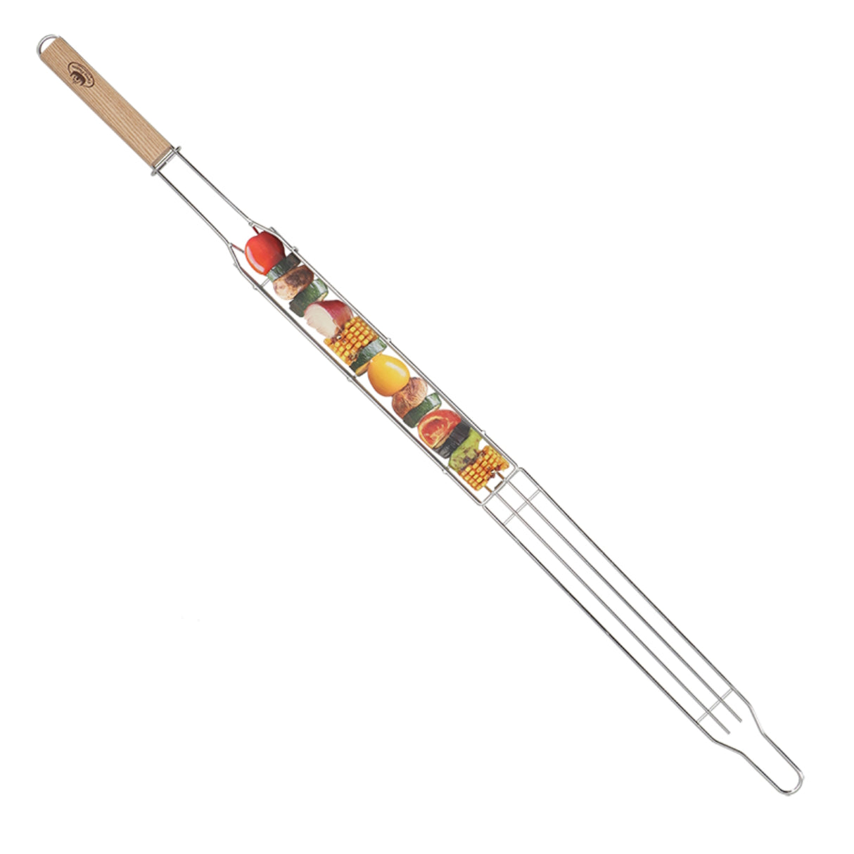 Stainless Steel Vegetable Barbecue Holder top view open stacked with veggies