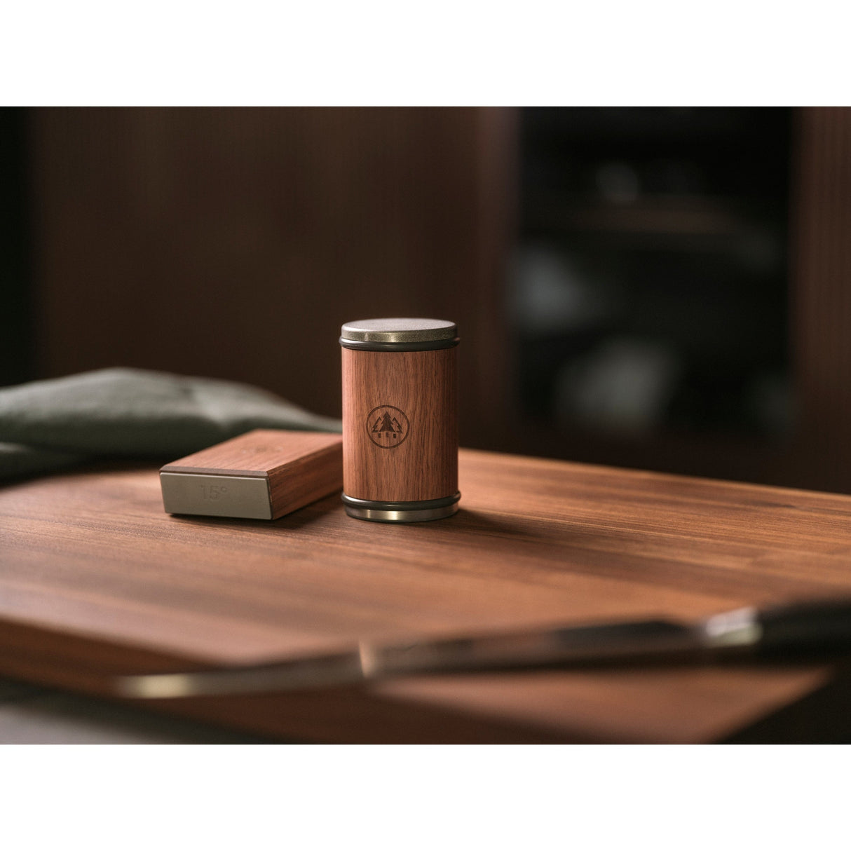 HORL 3 Walnut and knife on a cutting board