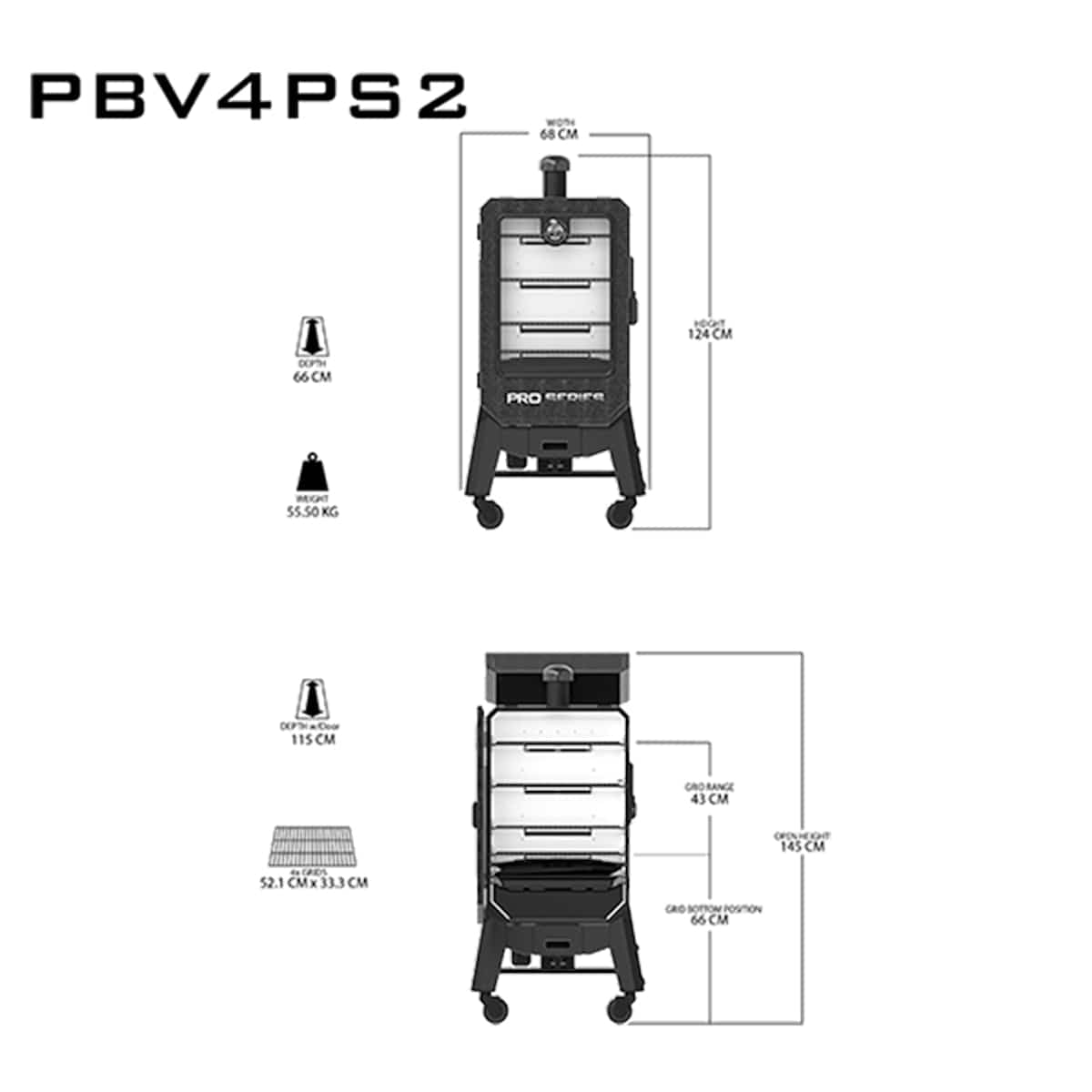 4-Series Vertical Wood Pellet Smoker dimensions