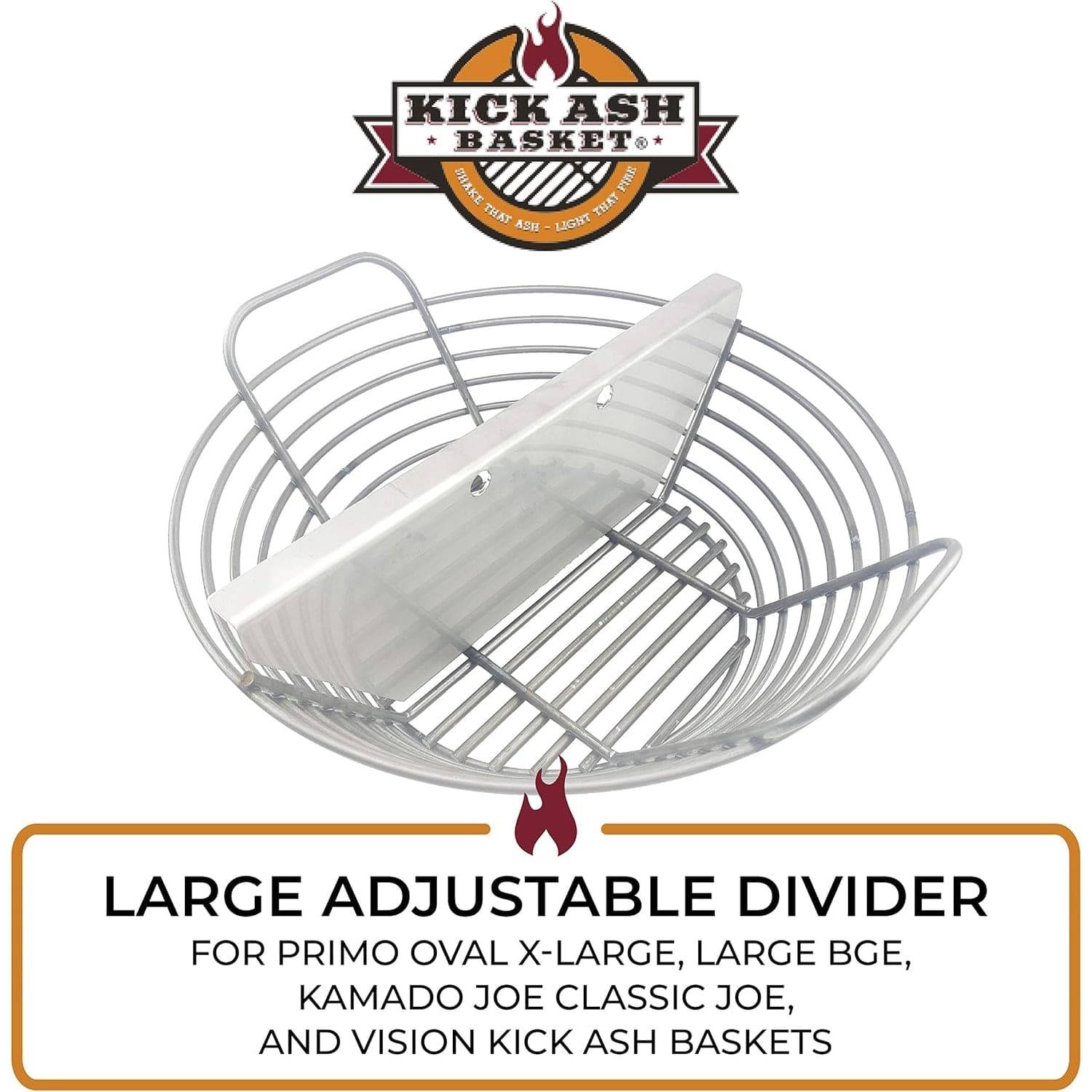 Charcoal Basket Large Adjustable Divider on white with description
