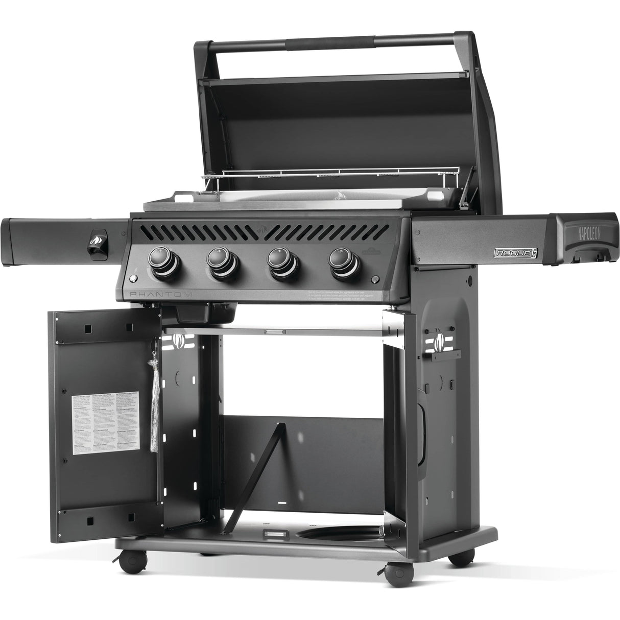 Napoleon Rogue PRO Phantom 30 Grill front right view bottom storage and grill open