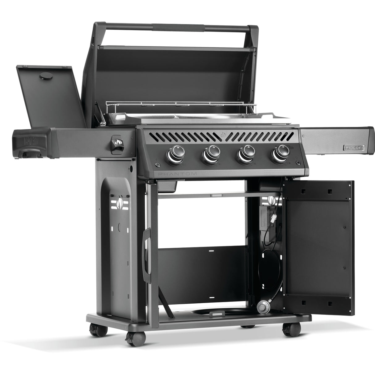 Napoleon Rogue PRO Phantom 30 Grill front left view bottom storage open
