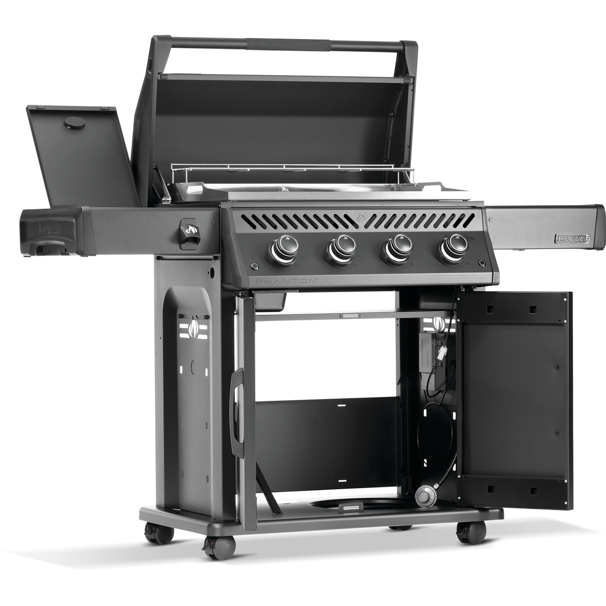 Napoleon Rogue PRO Phantom 30 Grill front left view bottom storage open