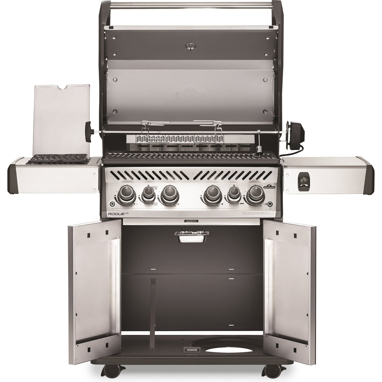 Napoleon Rogue SE 525 RSIB with rotisserie lid and doors open