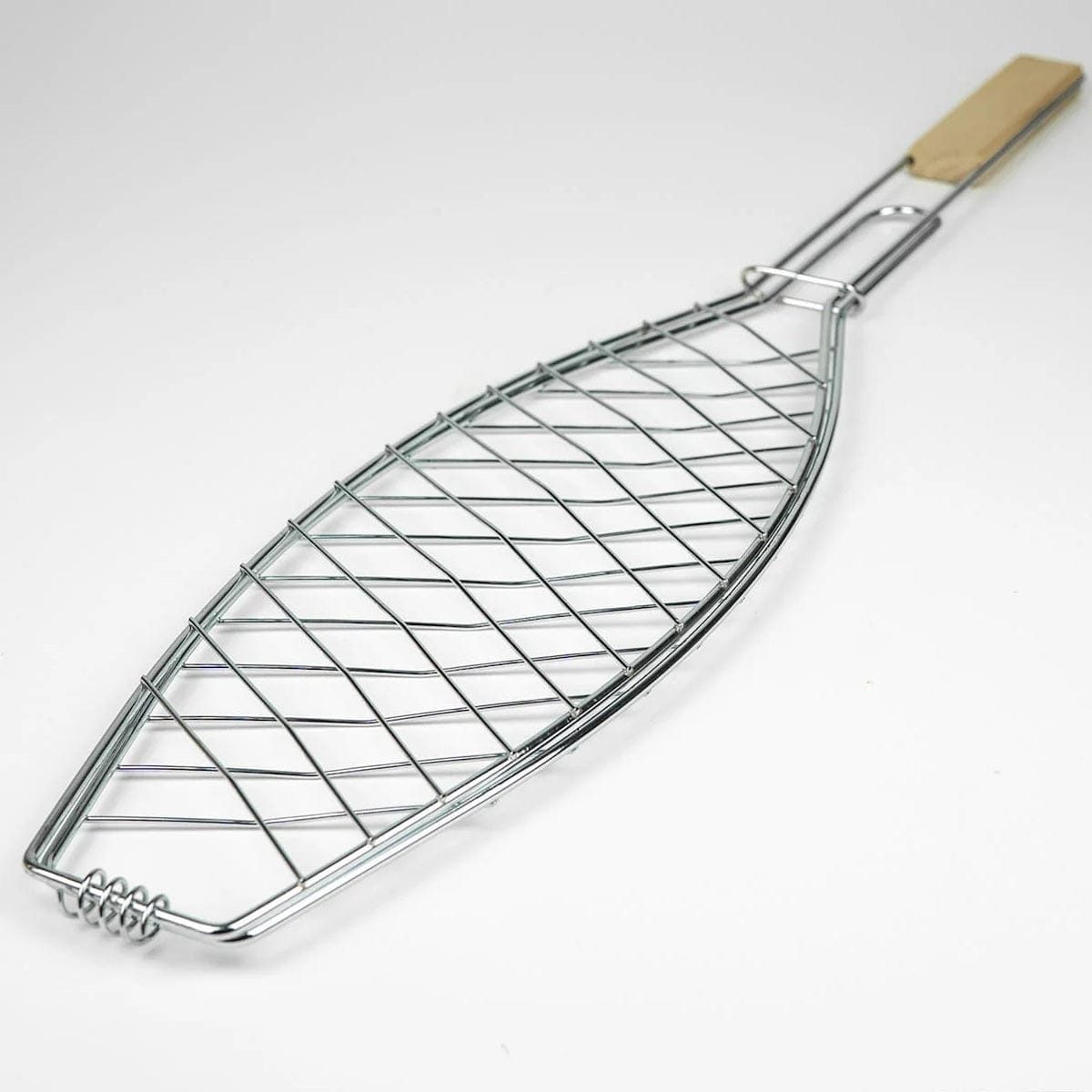 Stainless Steel Fish Grilling Holder Basket front view on white