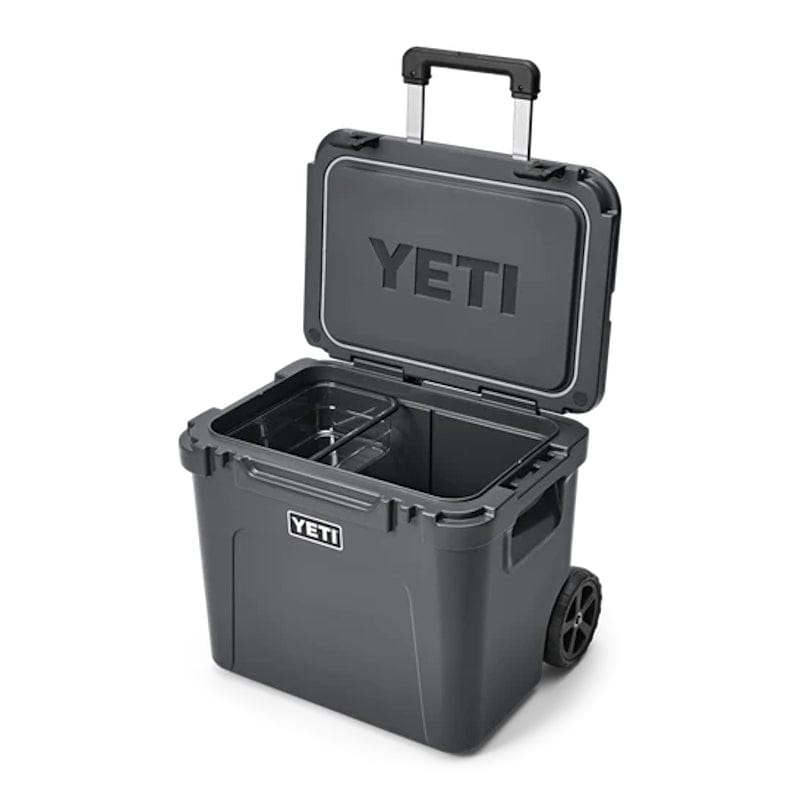 an opened lid Charcoal YETI Roadie - 60 Wheeled Cool Box