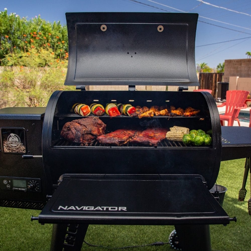 smoking food on Pit Boss 850G Navigator Series Grill in backyard