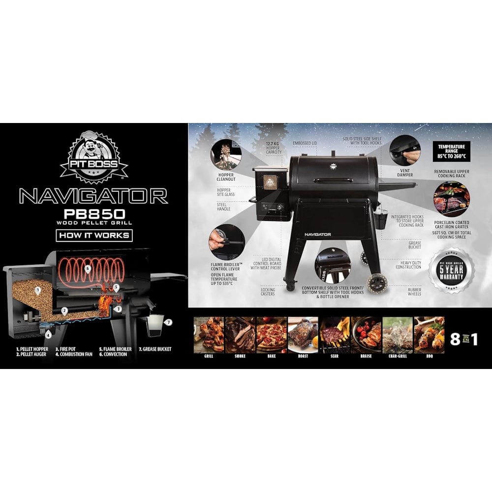 Pit Boss 850G Navigator Series Grill description poster