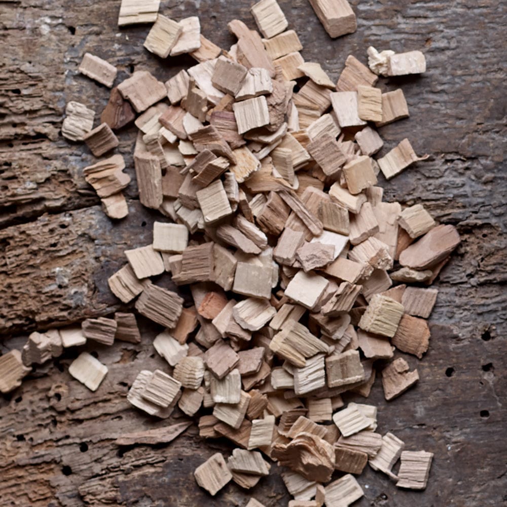 HotSmoked Pear Smoking Chips sample on rotten wooden board