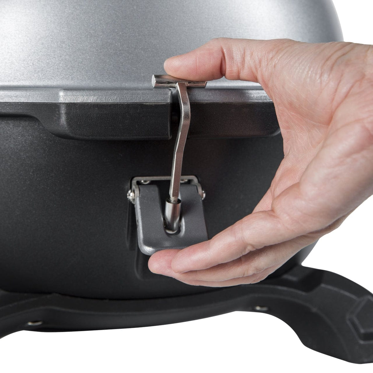 PKGO Portable Charcoal Smoker Grill man holding hinges
