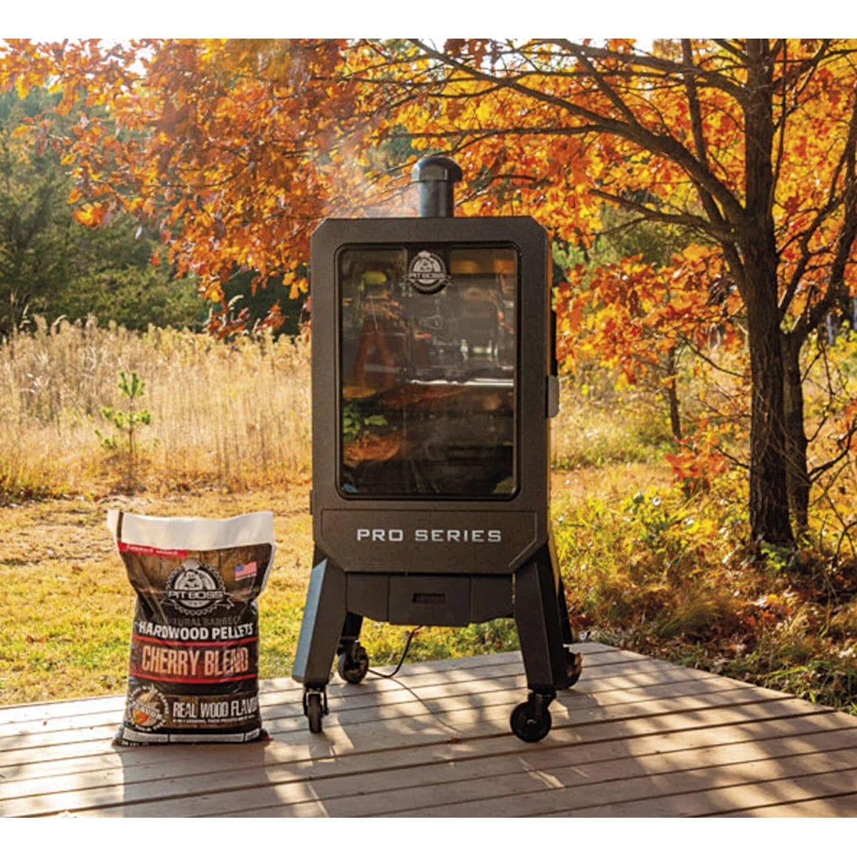 4-Series Vertical Wood Pellet Smoker backyard smoker working
