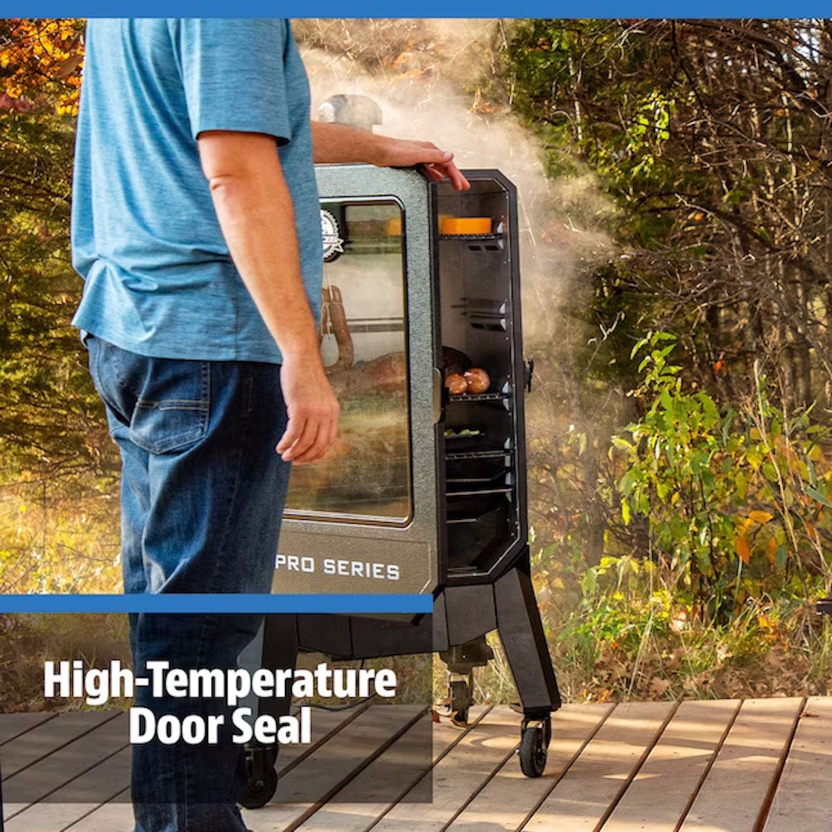 4-Series Vertical Wood Pellet Smoker high temperature door seal backyard