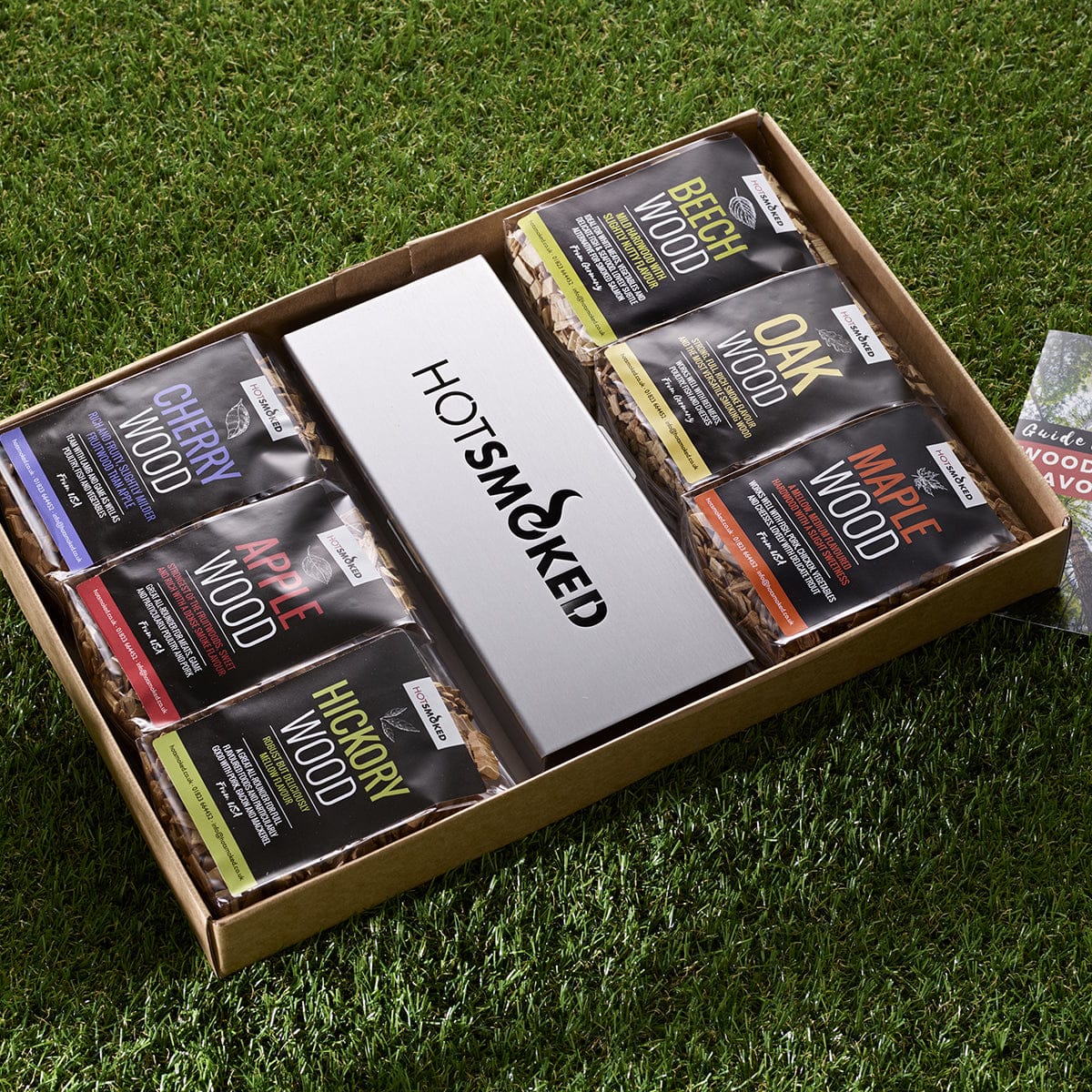 Hot Smoking Kit Woods Selection Box box open on grass