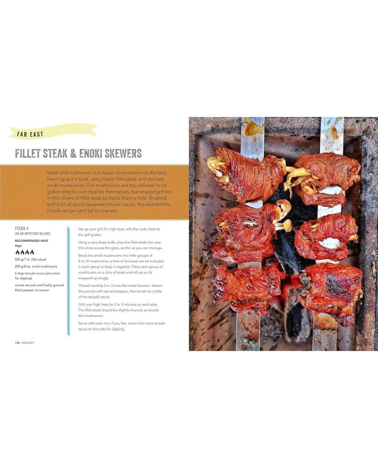 Skewered by Marcus Bawdon Hardcover Cookbook fillet steak & enoki skewers