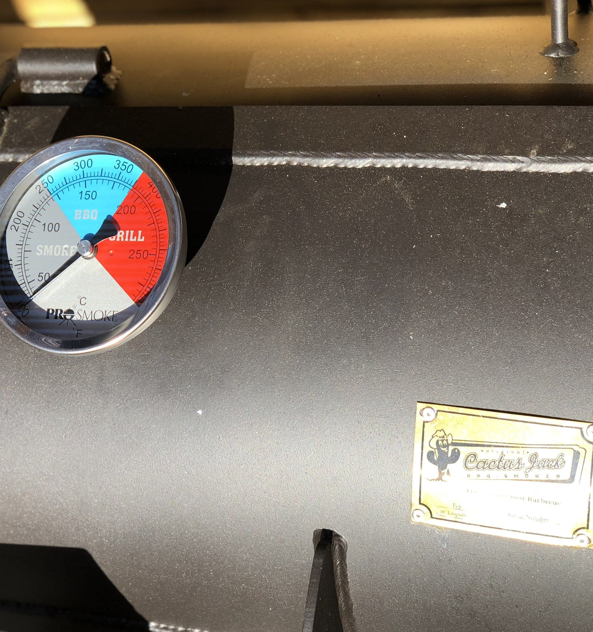 4 Inch Pro Smoke Pit Thermometer on cactus jack bbq